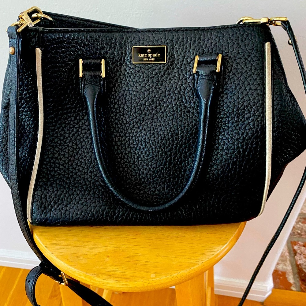 Kate Spade Black Leather Handbag with Shoulder Strap.